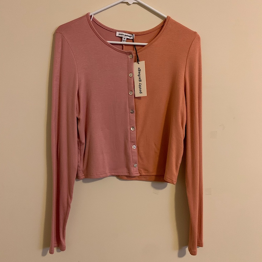 NWT Pretty Garbage Coral & Salmon Long-Sleeved Buttoned Blouse